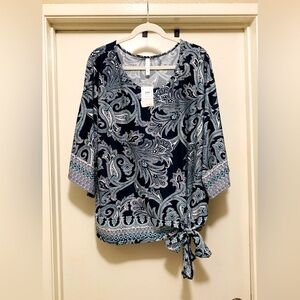 NWT | Colorful Blues With Side Waist Tie Spring Blouse